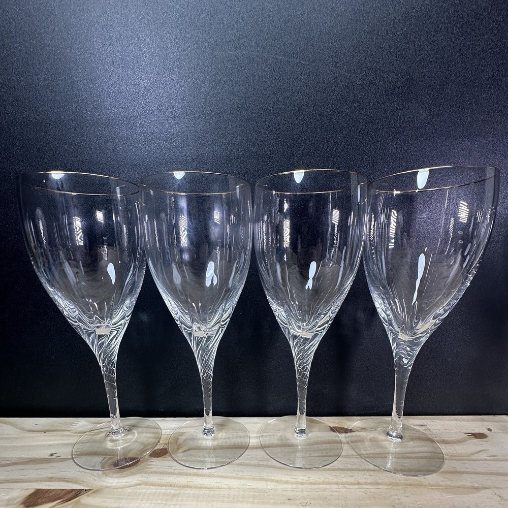 Lenox Encore Gold Rimmed Swirl Stem Water Tea Wine‎ Glasses Goblets Set of 4